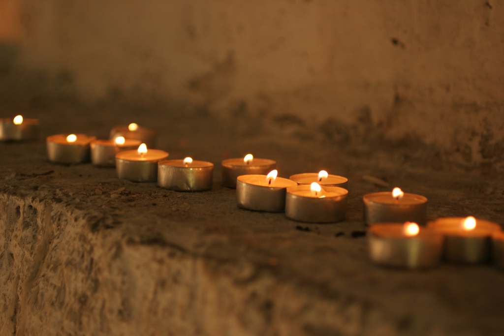 "Candles at a small Jewish altar near the Tomb of David" &copy; Brian Jeffery Beggerly