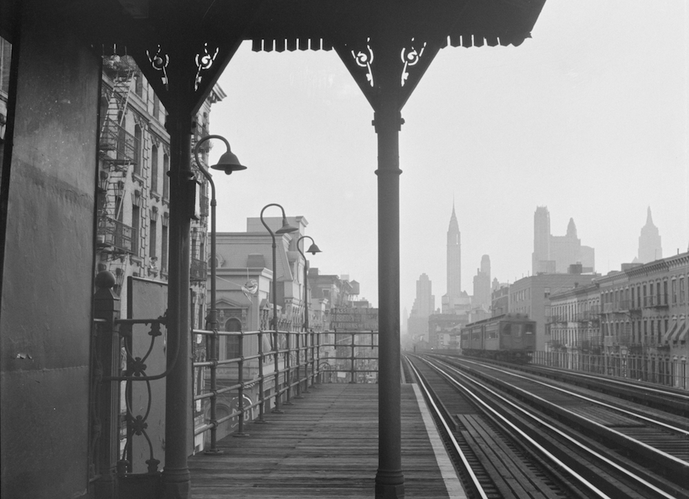 "Looking Downtown from the Third Avenue Elevated Railway in the 'Fifties'" by Marjory Collins; Library of Congress; public domain