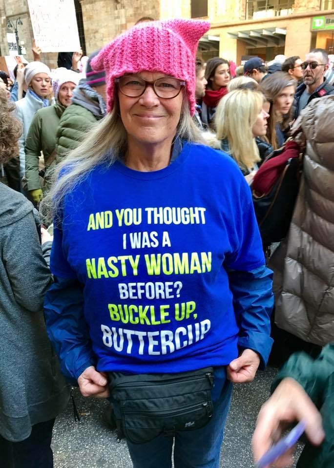 "Patti Lewis Is No Buttercup" (2017 New York City Women's March) © Nancy Lewis; used with permission