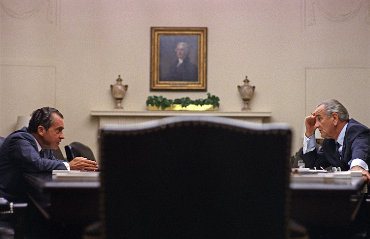 Lyndon Johnson Meets with Richard Nixon, Presidential Candidate, 1968; photo by Yoichi Robert Okamoto; Public Domain