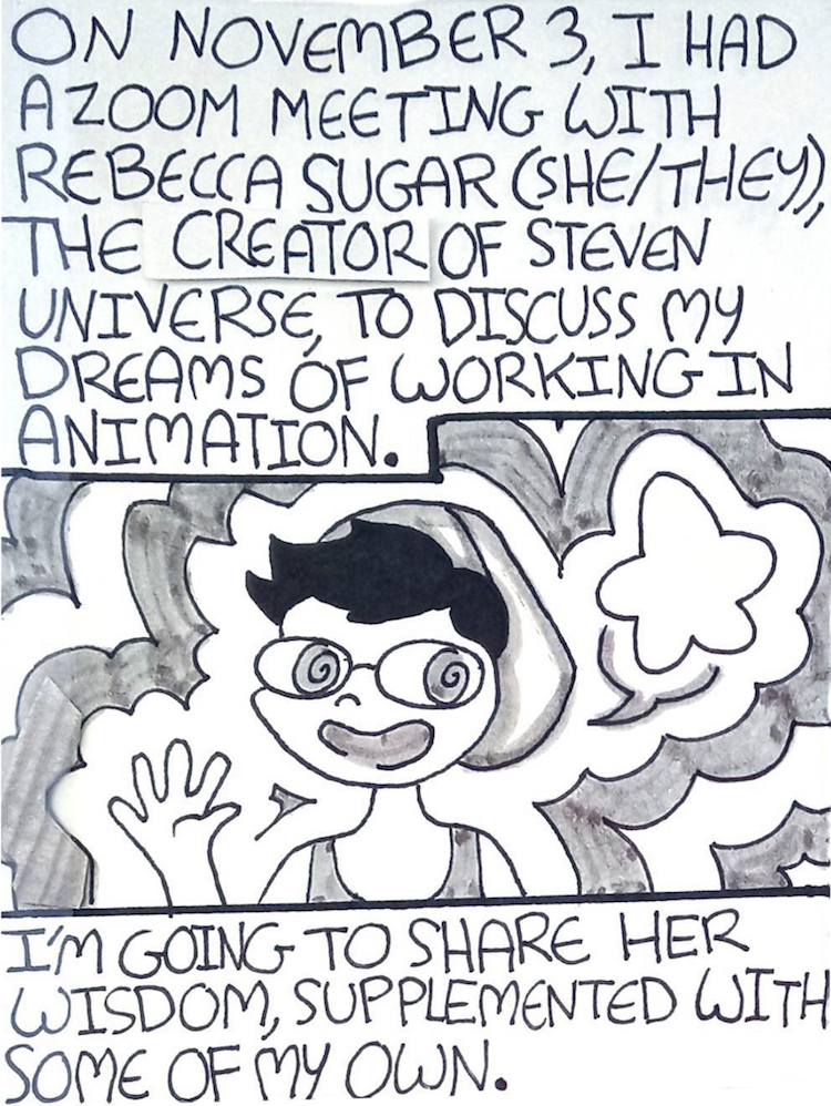 Rebecca Sugar Comic (panel 1) © Mercury-Marvin Sunderland; used by permission