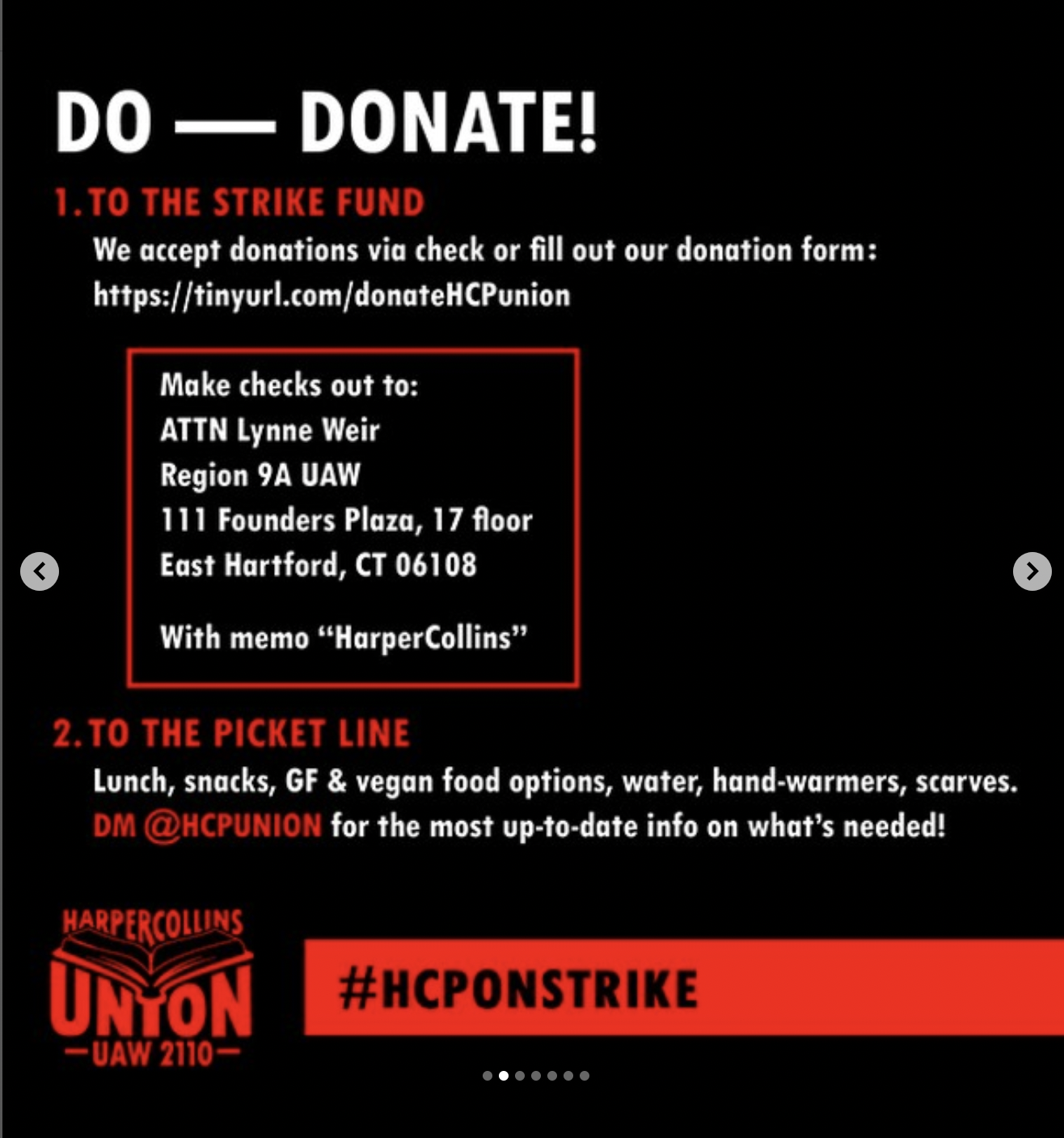 Donation screen for HarperCollins Strike (2022)