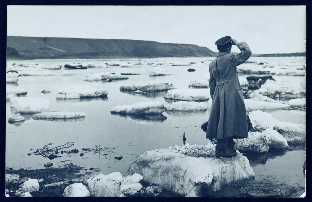 “Soldier Saluting on Iceberg, Enisei River, Siberia” © Library of Congress; public domain