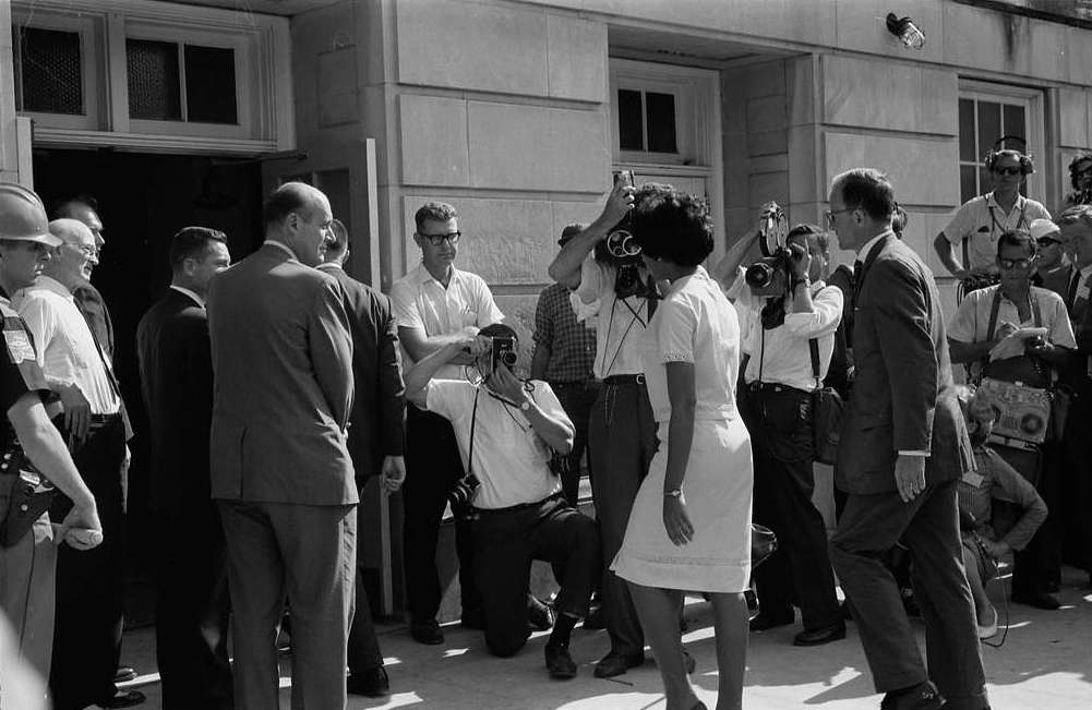 “Vivian Malone Entering Foster Auditorium to Register for Classes at the University of Alabama” © U.S. News & World Report; Warren K. Leffler, photographer; public domain
