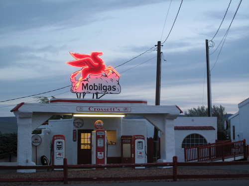 Photo of Mobil station with pegasus neon sign © Gexydaf