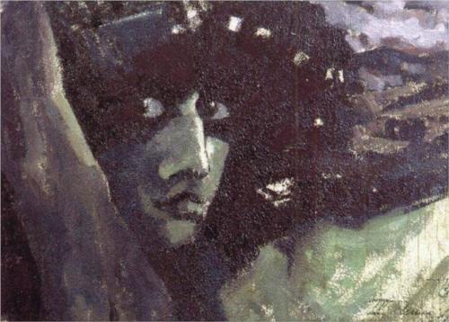 "Head of Demon with Mountains" by Mikhail Vrubel, 1890; public domain