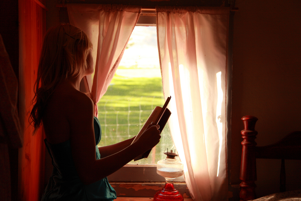 "Girl Holding Book Looking Out Window" © D Sharon Pruitt; Creative Commons license