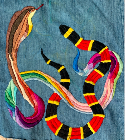 “My Cobra and Coral Snake Embroidery” © Wendy Townsend; used by permission