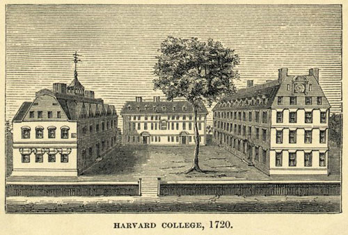 Illustration of Harvard University from 1720