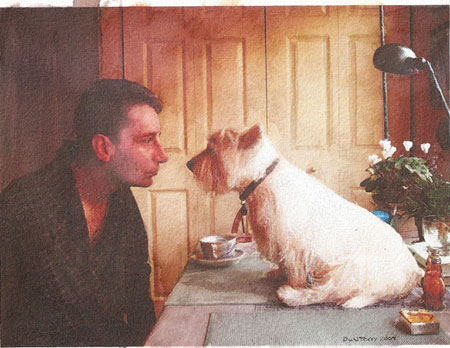 Love, Actually - image of man with his pet yorkie dog