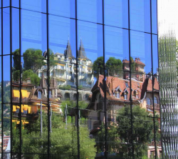 Photo of Old Town reflected in new buildings